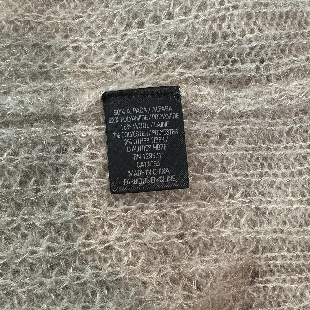 360 Sweater Alpaca Wool Blend Sparkle V Neck Sweater, Tan/ Gold - Picture 8 of 9